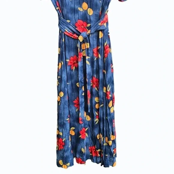 Vtg 80s 90s Short Sleeve Floral / Fruit  Midi Dress Button Front  Canada Sz 16 - Picture 6 of 9